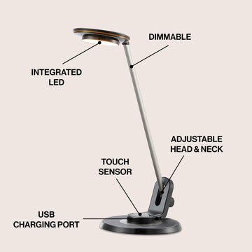 Dixon 18.5" Aluminum Contemporary Minimalist Adjustable Dimmable USB Charging LED Task Lamp - JONATHAN Y
